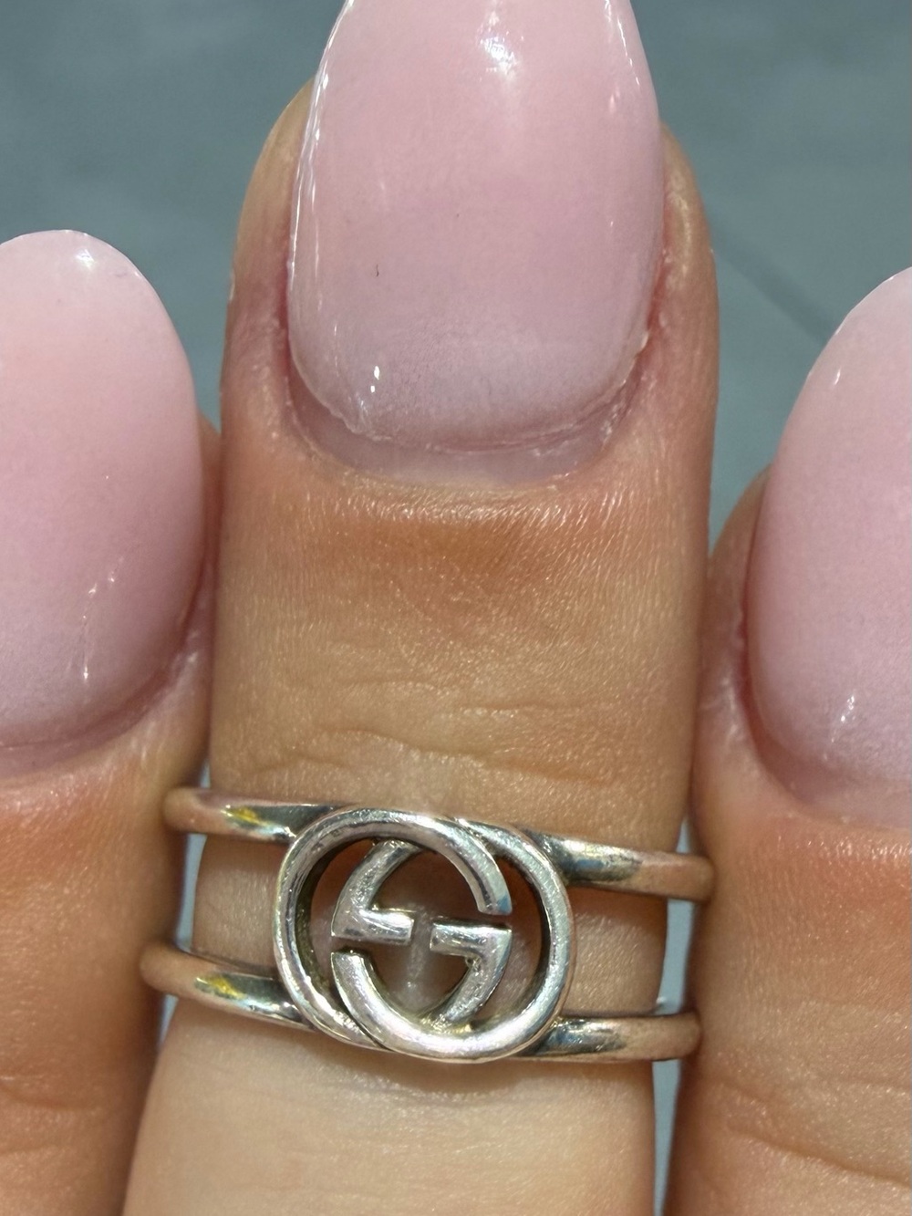 Gucci Silver Double-Band Interlocking G Ring - size 4